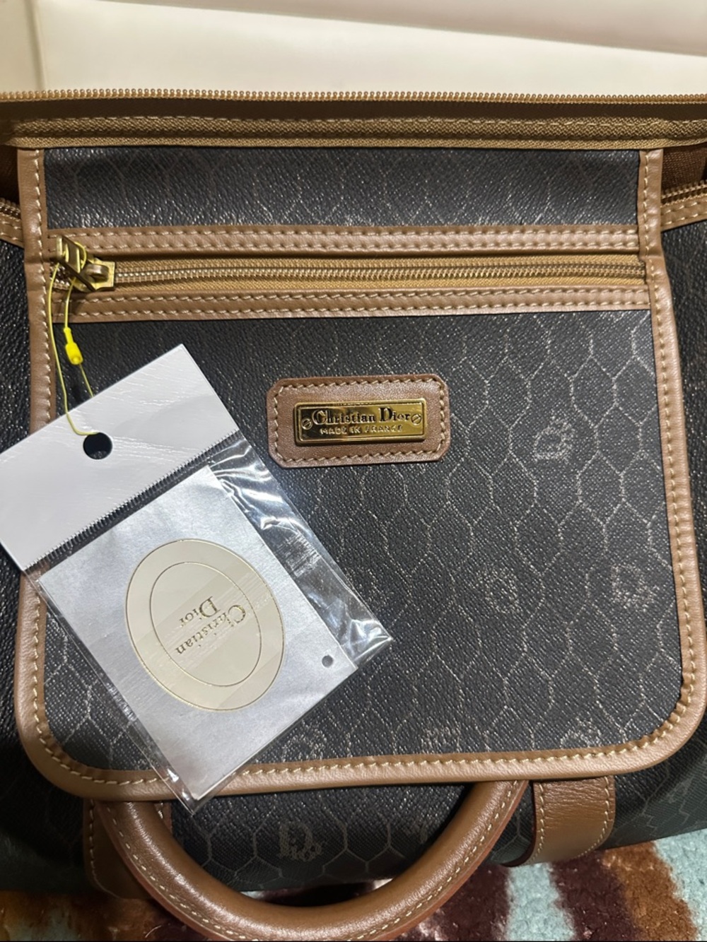 Christian Dion PVC Brown Monogram Travel Duffle Bag with Leather Trim - Picture 13 of 15